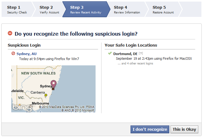 login facebook. The next time you successfully log in, you will be alerted to any recent 